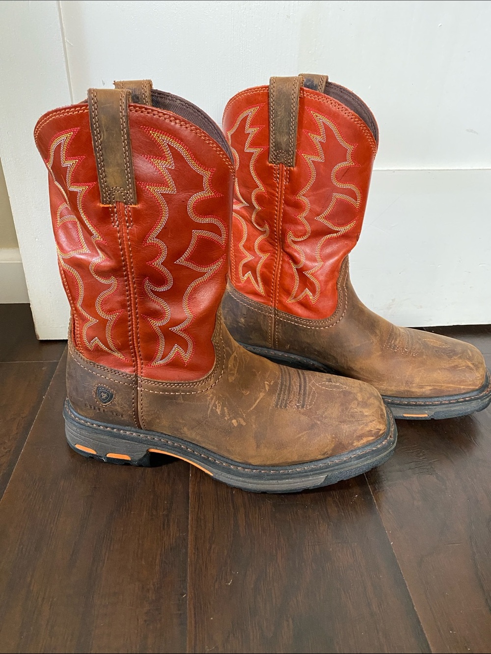 Ariat Work hog Steel Toe Work Boots. In Red and Brown Western Style